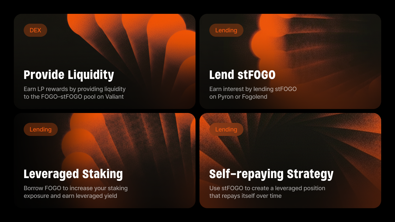 stFOGO yield strategies: Provide Liquidity, Lend, Leveraged Staking, Self-repaying loans